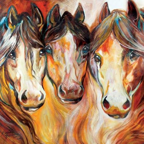 Marcia Baldwin 23558 Three Mustangs Canvas Wall Art 15X15