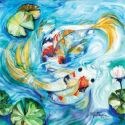 Marcia Baldwin 23506 Koi Tango Blue Canvas Wall Art 15X15
