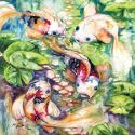 Marcia Baldwin 23507 Koi Pond Green Canvas Wall Art 15X15