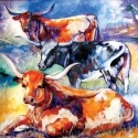 Marcia Baldwin 23510 Three Longhorns Canvas Wall Art 15X15