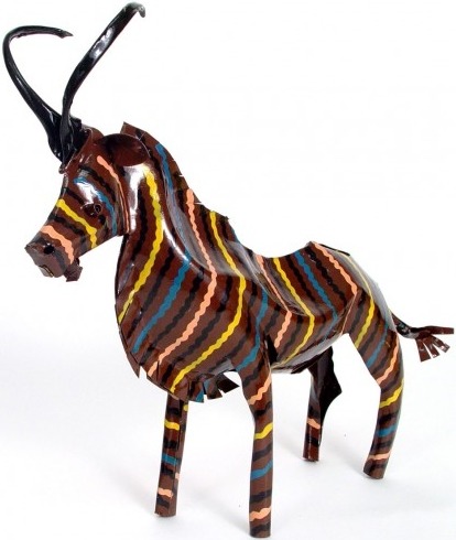 African Tin Animals PTASAB Sable Painted Tin Statue