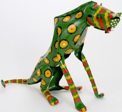 African Tin Animals PTASC Cheetah Painted Tin Statue