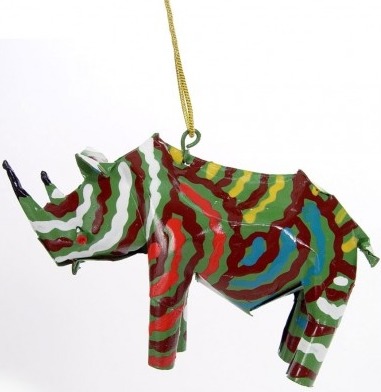 African Tin Animals PTOR Rhino Painted Tin Ornament