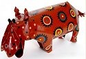 African Tin Animals PTAH Hippo Painted Tin Statue