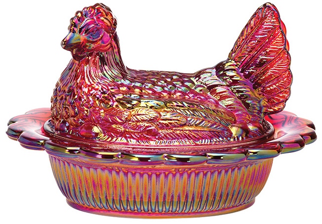 Mosser Glass 128RedCarn Hen on Nest 5.5 Inch 128 Red Carnival