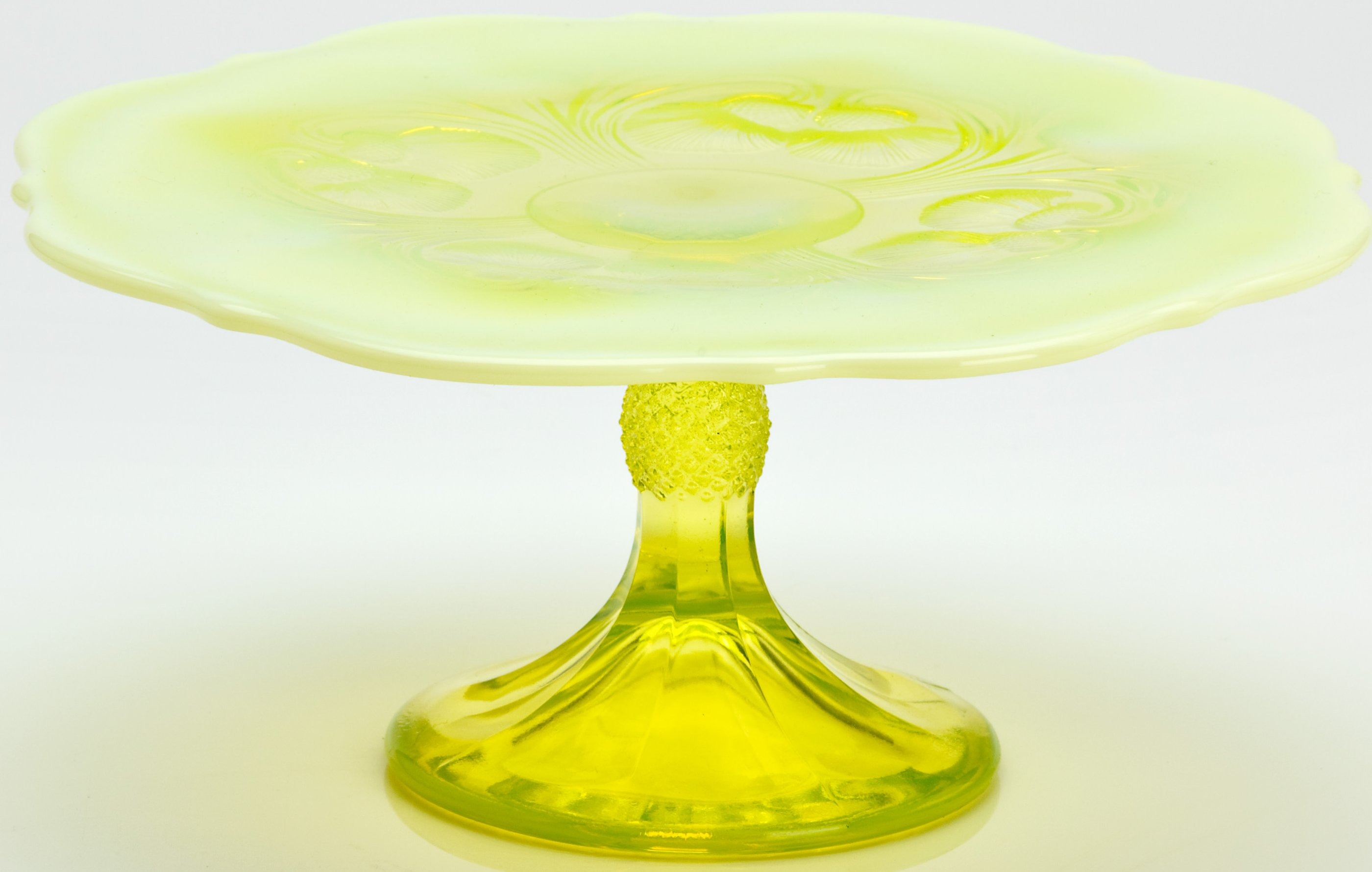 Mosser Glass 17911CPVaselineOpal Inverted Thistle Set 179 Cake Plate Small Cake Stand Vaseline Opal