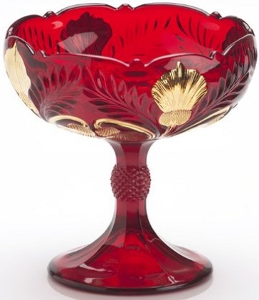 Mosser Glass 179712COMRedDec Inverted Thistle Set 179 Compote Small Red Decorated