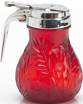 Mosser Glass 179SYRed Inverted Thistle Set 179 Syrup Jar Red