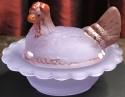 Mosser Glass 230AlexandriteStnDec Hen on Nest 3 Inch Salt 230 Alexandrite Satin Decorated EXCLUSIVE