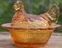 Mosser Glass 230Amber Hen on Nest 3 Inch Salt 230 Amber