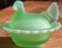 Mosser Glass 230GreenOpalStn Hen on Nest 3 Inch Salt 230 Green Opal Satin