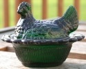 Mosser Glass 230HunterGreen Hen on Nest 3 Inch Salt 230 Hunter Green