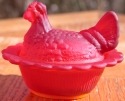 Mosser Glass 230RedStn Hen on Nest 3 Inch Salt 230 Red Satin