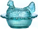Mosser Glass 230TealCarn Hen on Nest 3 Inch Salt 230 Teal Carnival