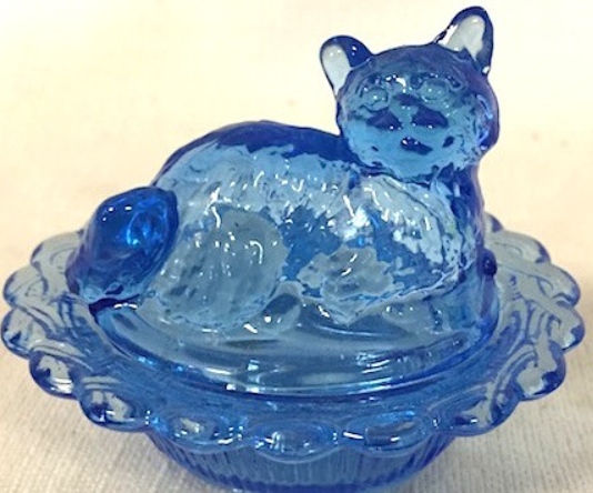 Mosser Glass 235Blue Cat on Basket 235 Blue