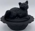 Mosser Glass 235BlackStn Cat on Basket 235 Black Satin