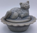 Mosser Glass 235DoveGray Cat on Basket 235 Dove Gray