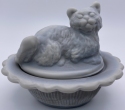 Mosser Glass 235DoveGrayStn Cat on Basket 235 Dove Gray Satin