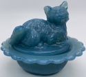 Mosser Glass 235GeorgiaBlue Cat on Basket 235 Georgia Blue