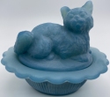 Mosser Glass 235GeorgiaBlueStn Cat on Basket 235 Georgia Blue Satin