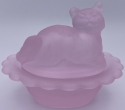 Mosser Glass 235RoseStn Cat on Basket 235 Rose Satin