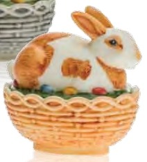 Mosser Glass 412BBRWA Bunny on Basket Rabbit 412 Brown and White Decorated