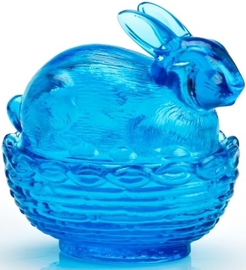 Mosser Glass 412BColonialBlue Bunny on Basket Rabbit 412 Colonial Blue