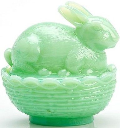 Mosser Glass 412BJadeite Bunny on Basket Rabbit 412 Jadeite