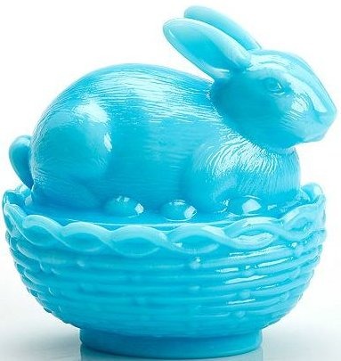 Mosser Glass 412BRobinEggBlue Bunny on Basket Rabbit 412 Robin Egg Blue