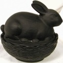 Mosser Glass 412BBlackRaspberryStn Bunny on Basket Rabbit 412 Black Raspberry Satin