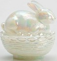 Mosser Glass 412BMilkCarn Bunny on Basket Rabbit 412 Milk Carnival
