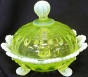 Mosser Glass 915CCVaselineOpal Footed Set 915 Covered Candy Bowl Vaseline Opal