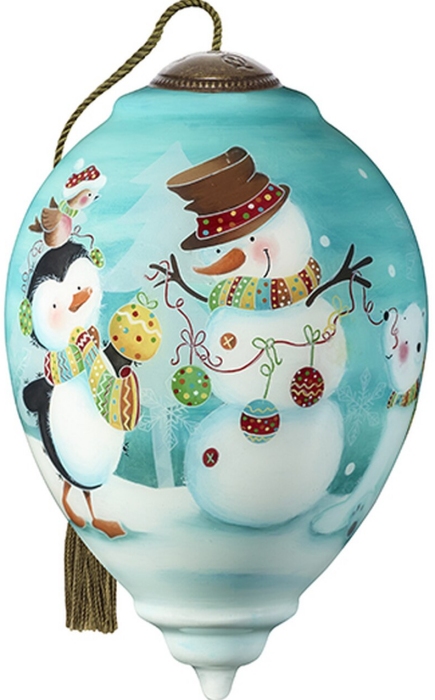 Ne'Qwa Art 7201121 Snowman With Penguin and Polar Bear Ornament