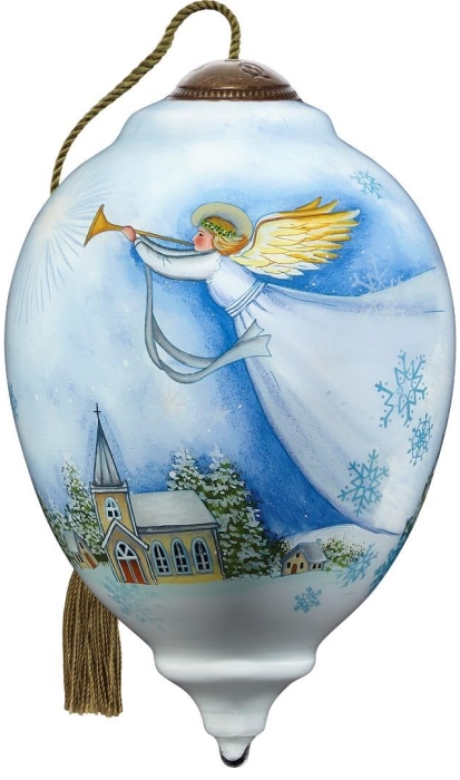 Ne'Qwa Art 7211101i Snowy Angel Flying Above Church Ornament