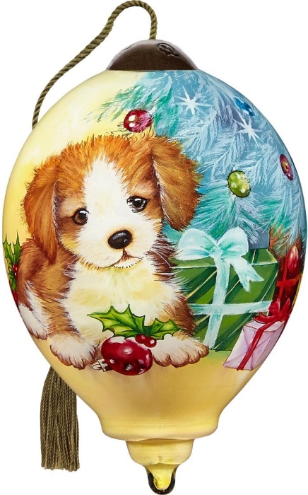 Ne'Qwa Art 7211111 Puppy with Tree and Presents Ornament