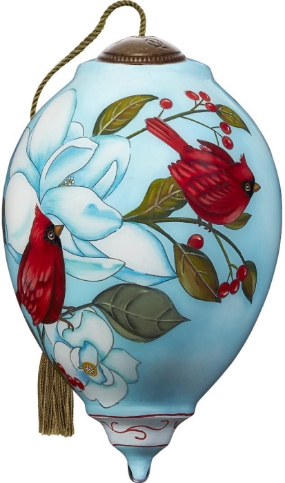 Ne'Qwa Art 7211122 Two Cardinals On White Flower Ornament