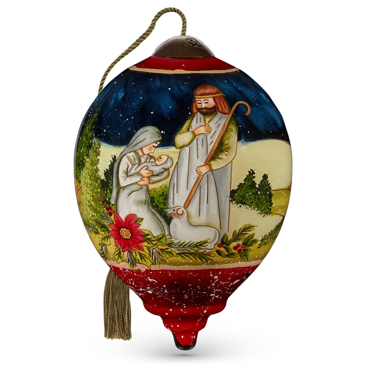 Ne'Qwa Art 7221105 Holy Family Among Poinsettias And Holly Ornament