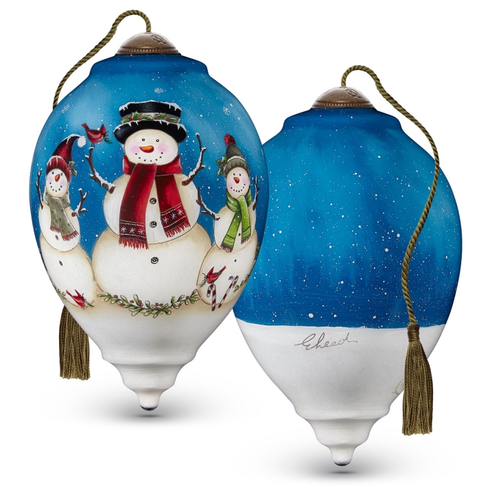 Ne'Qwa Art 7221112N Snowman Trio With Cardinals And Gifts Ornament