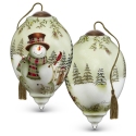 Ne'Qwa Art 7211129 Snowman with Cardinal Framed In Berries Ornament