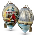 Ne'Qwa Art 7221126 Cardinal Couple Outside Snowy House Ornament