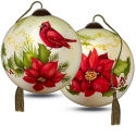 Ne'Qwa Art 7221129N Cardinal Among Poinsettias and Holly Ornament