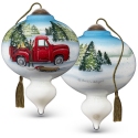 Ne'Qwa Art 7221135 Red Truck with Skis and Puppies Ornament