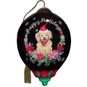 Ne'Qwa Art 7231135 Dog Wearing Santa Hat Framed In Floral Wreath Ornament