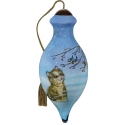 Ne'Qwa Art 7231136 Snowy Kitten Gazing At Chickadees Ornament