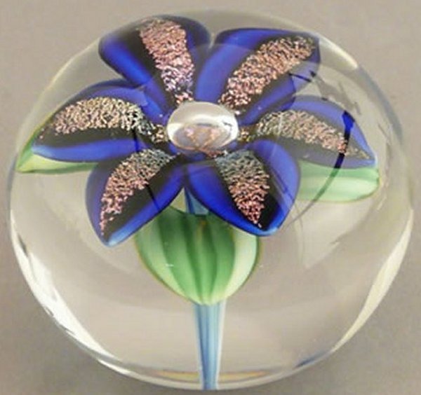Orient and Flume 2426B Lily Dichroic Blue Paperweight
