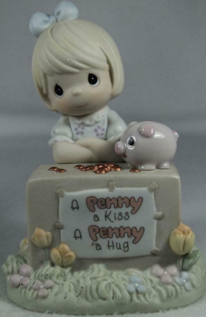 Precious Moments 101234i A Penny A Kiss A Penny A Hug' Girl W Piggy Figurine