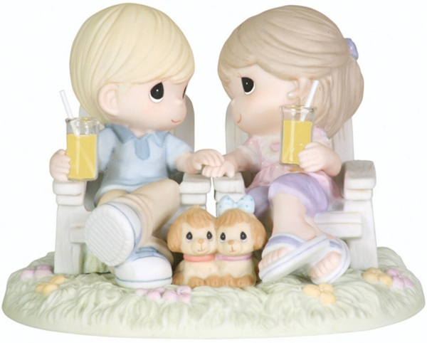 Precious Moments 104018i Couple with Puppy Dogs on Adirondack Chairs Figurine
