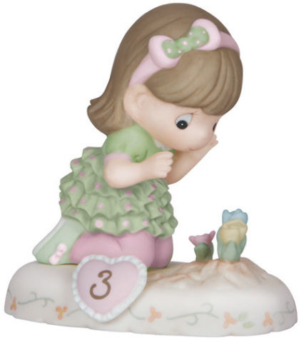 Precious Moments 142012B Brunette Girl with Flowers Age 3 Figurine
