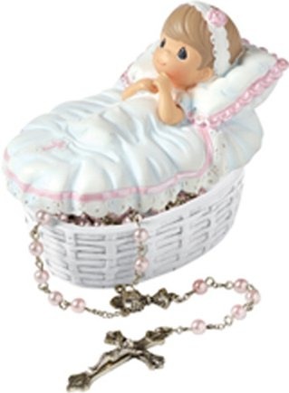 Precious Moments 153406 Baby Girl Baptism Covered Box with Rosary Set of 2