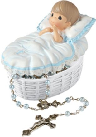 Precious Moments 153407 Baby Boy Baptism Covered Box with Rosary Set of 2